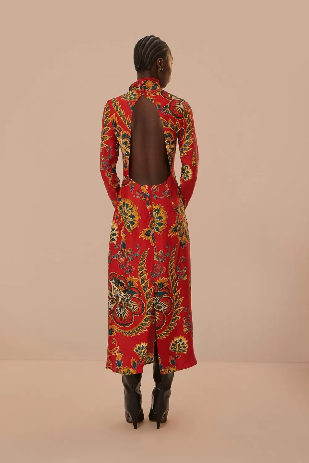 Red Maxi Floral Cutout LENZING™ ECOVERO™ Viscose Midi Dress | FARM Rio Sale