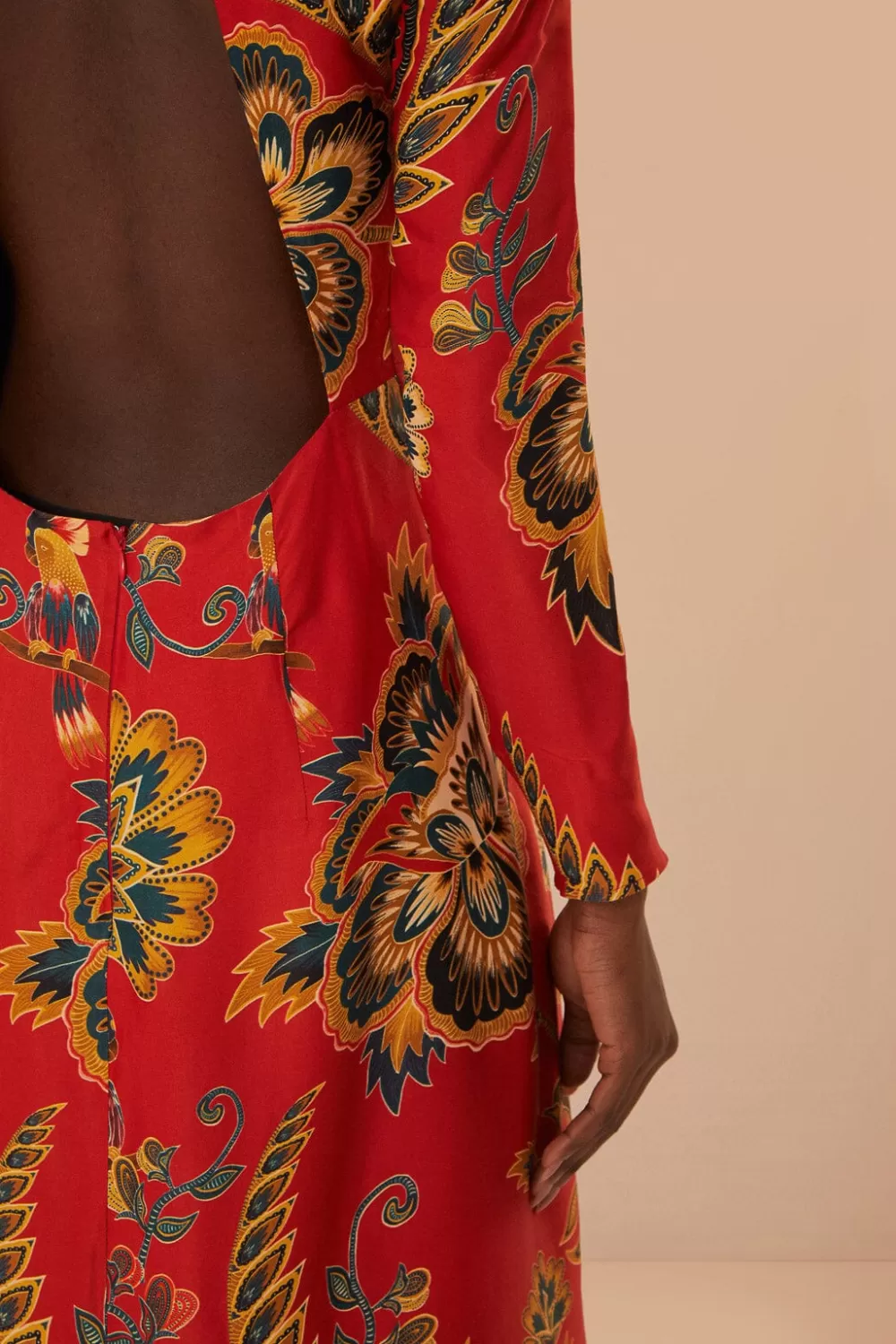 Red Maxi Floral Cutout LENZING™ ECOVERO™ Viscose Midi Dress | FARM Rio Sale