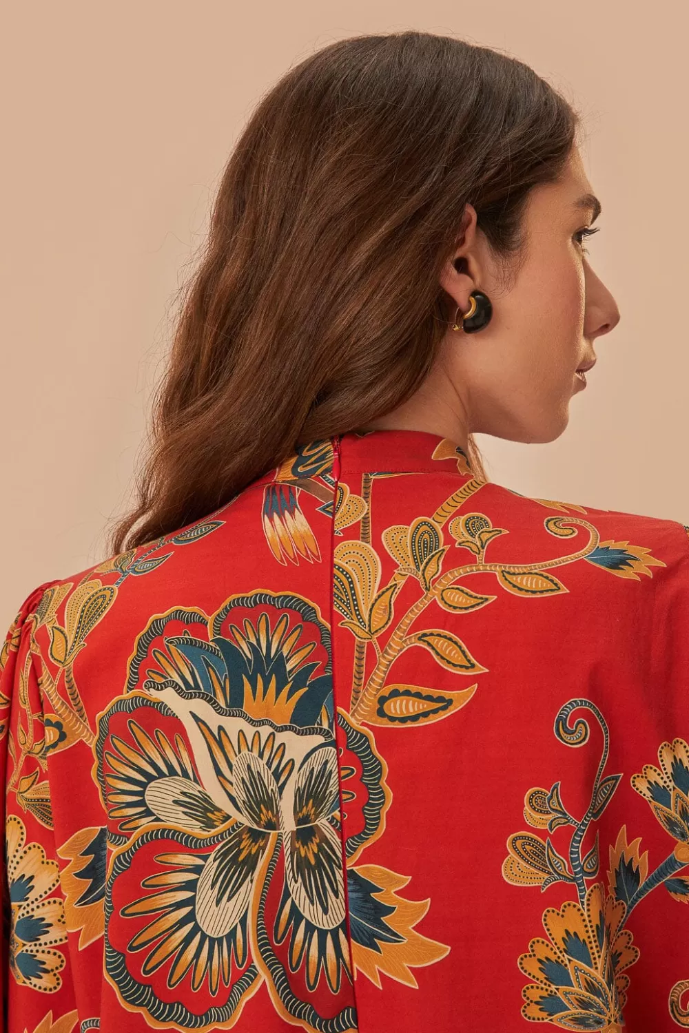 Red Maxi Floral Long Sleeve Mini Dress | FARM Rio Cheap