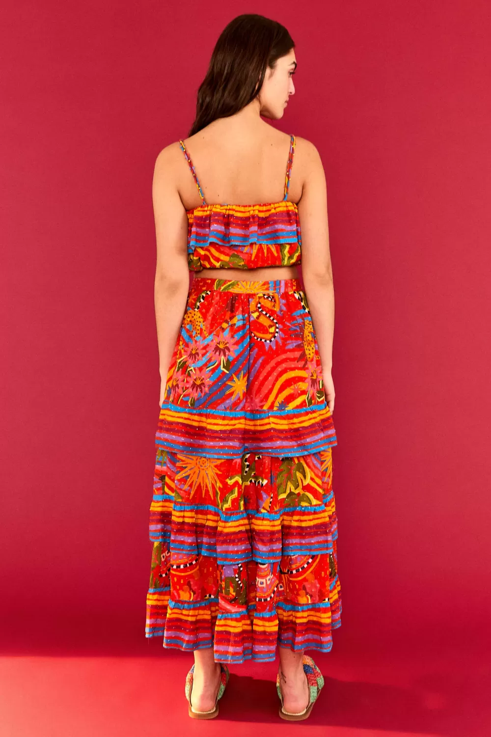 RED MIDI SKIRT | Magic Forest Print | FARM Rio Clearance