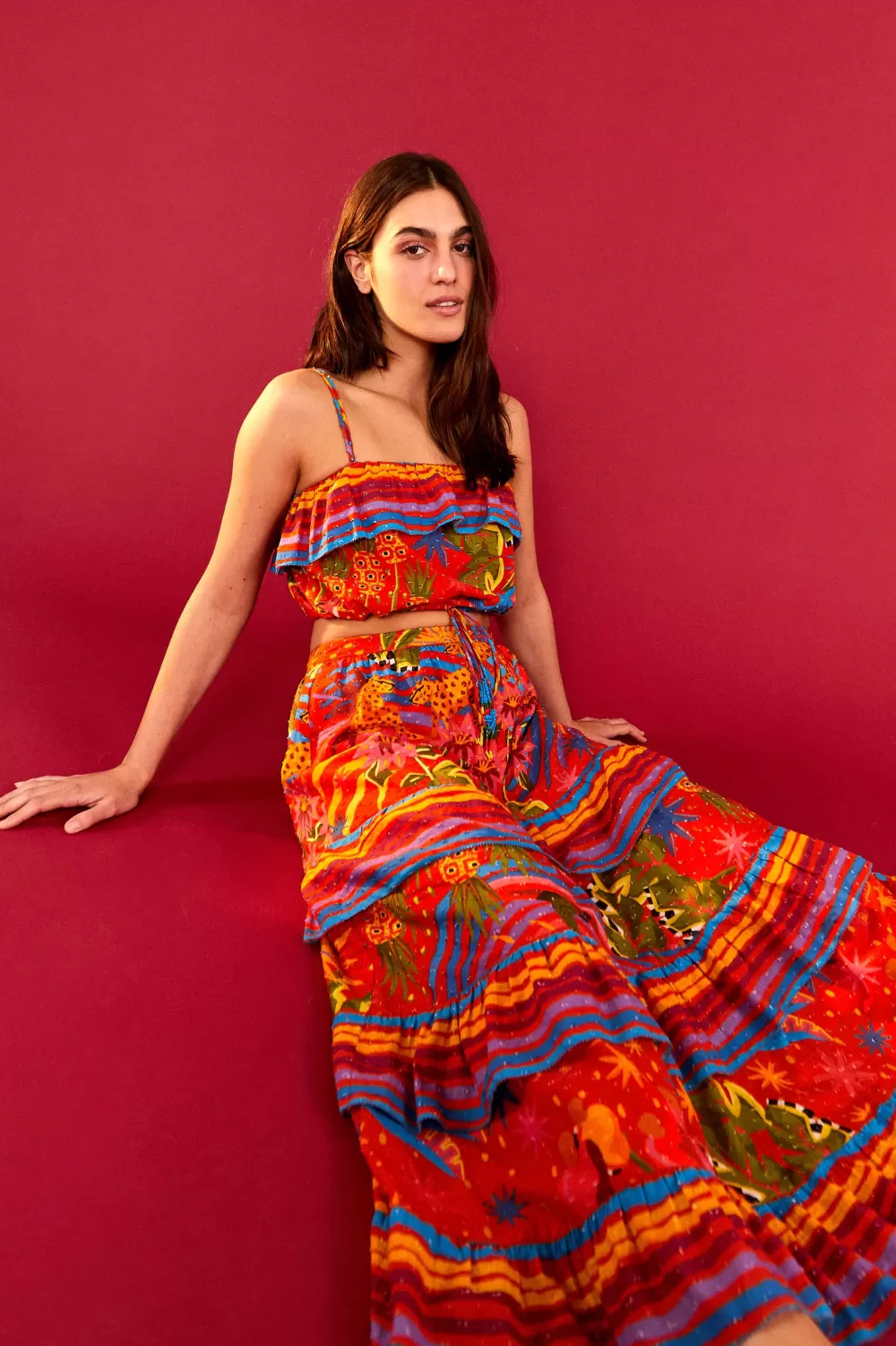 RED MIDI SKIRT | Magic Forest Print | FARM Rio Clearance