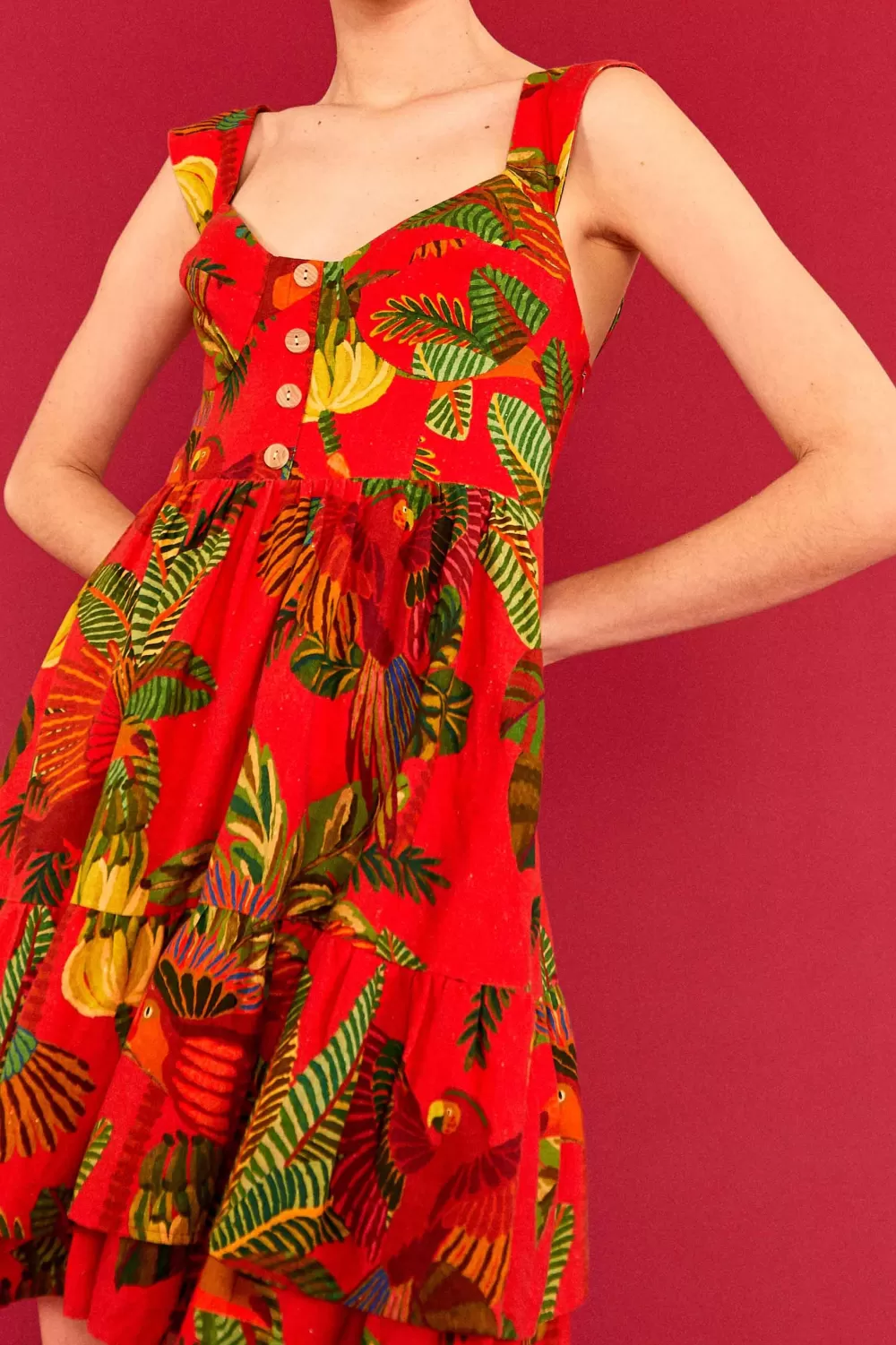 Red Mini Dress | Forest Birds Print | FARM Rio Cheap