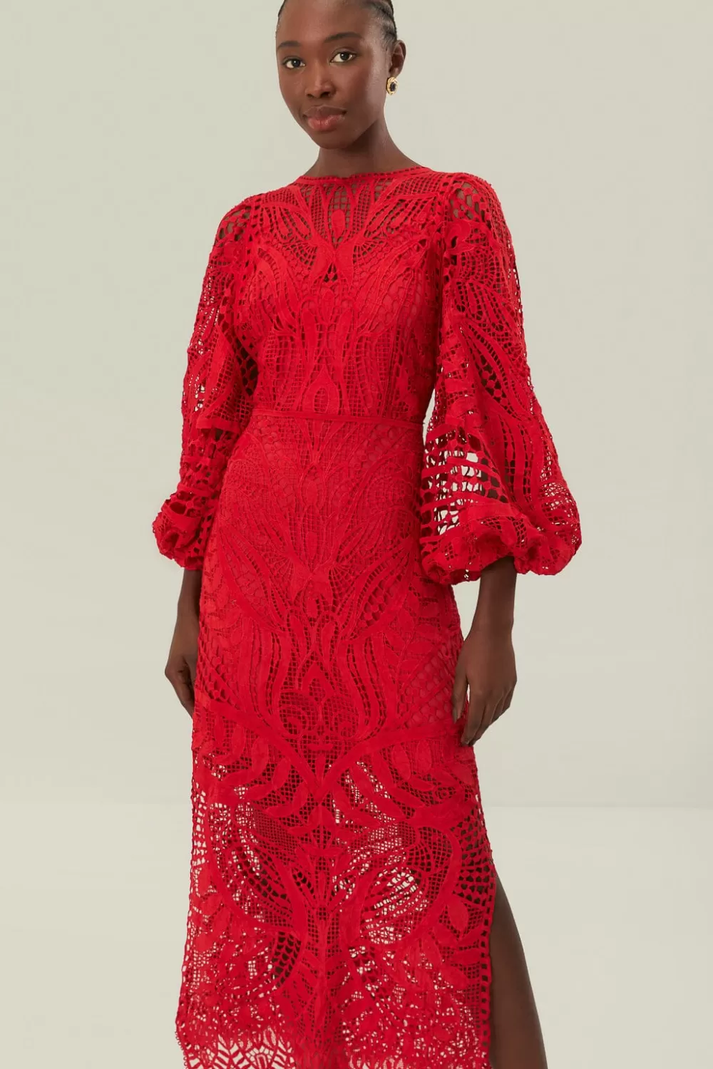 Red Nature Guipure Midi Dress | FARM Rio Best