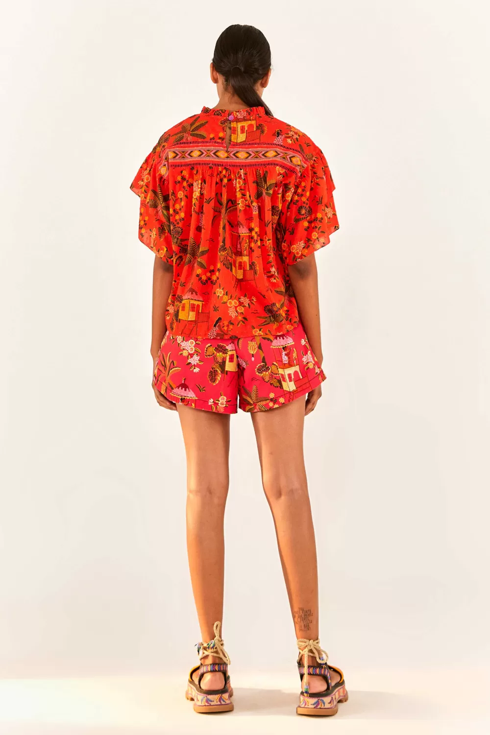 Red Secret Garden Organic Cotton Blouse | FARM Rio Store