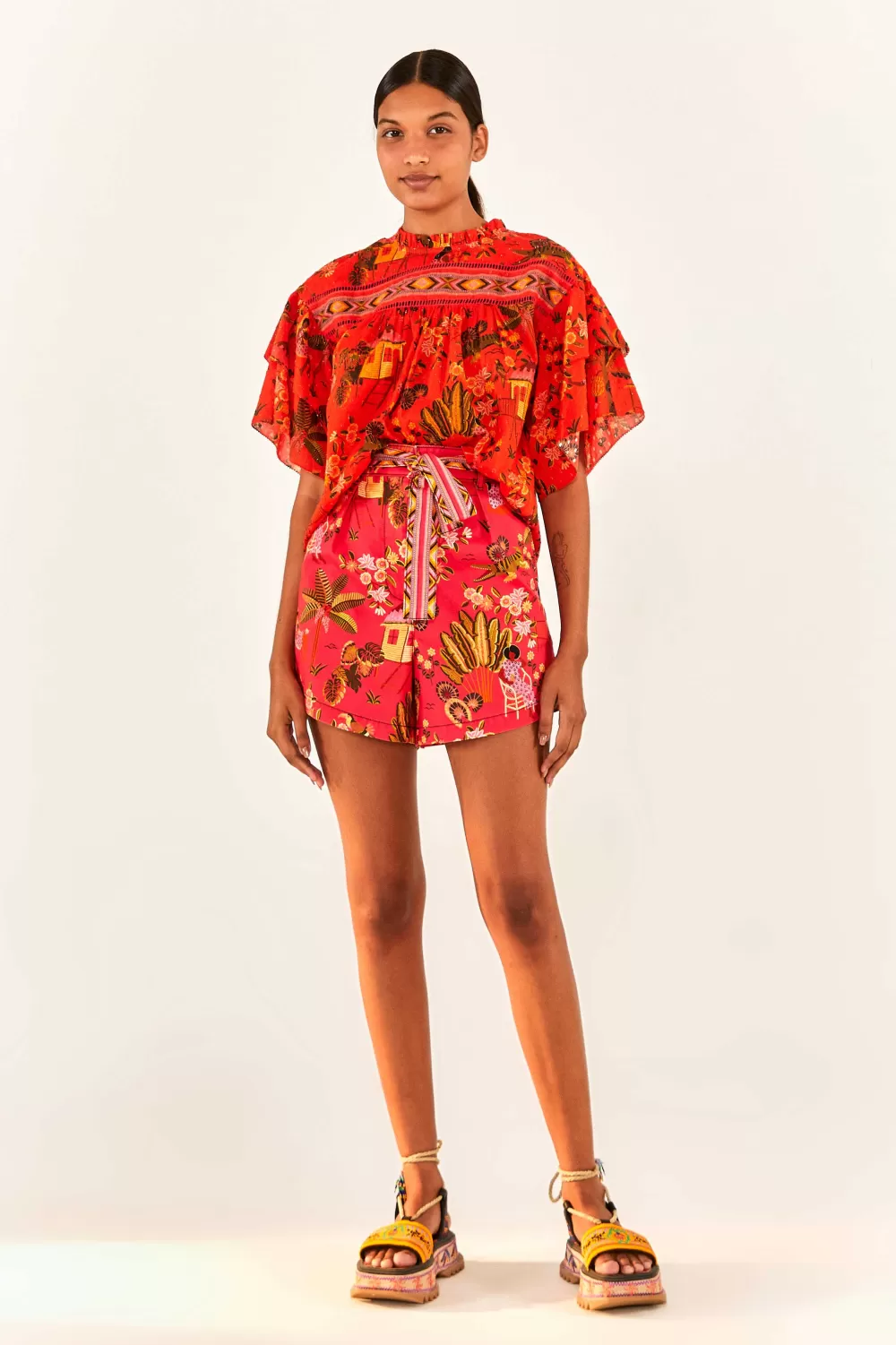 Red Secret Garden Organic Cotton Blouse | FARM Rio Store