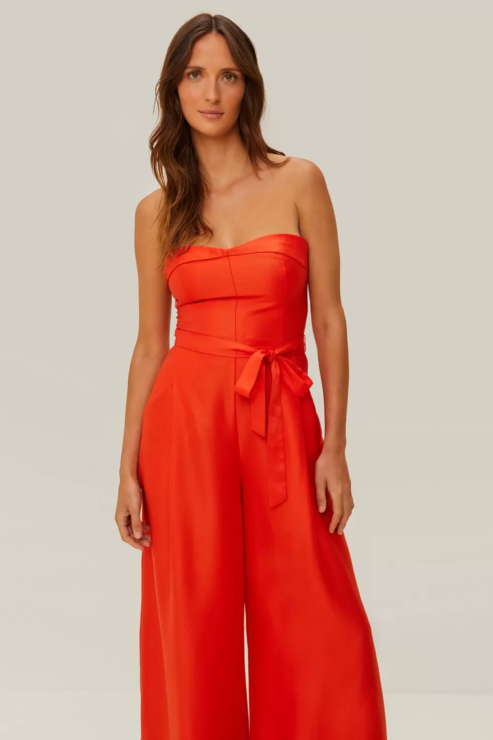 Red Strapless Straight Neckline Jumpsuit | FARM Rio Clearance