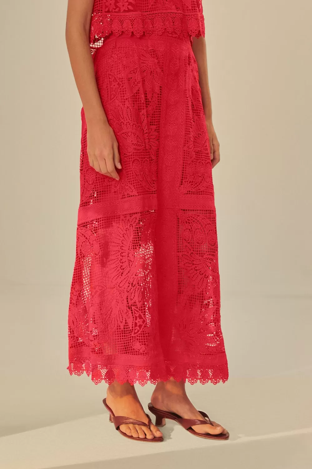 Red Toucan Guipure Midi Skirt | FARM Rio Cheap