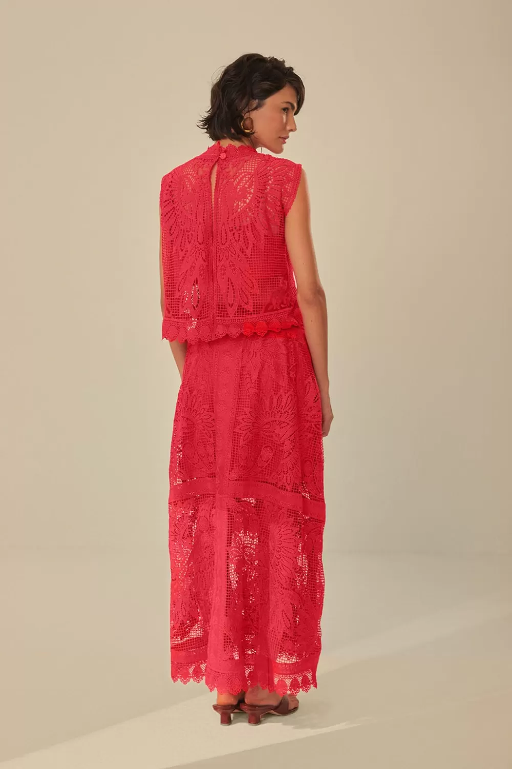 Red Toucan Guipure Midi Skirt | FARM Rio Cheap