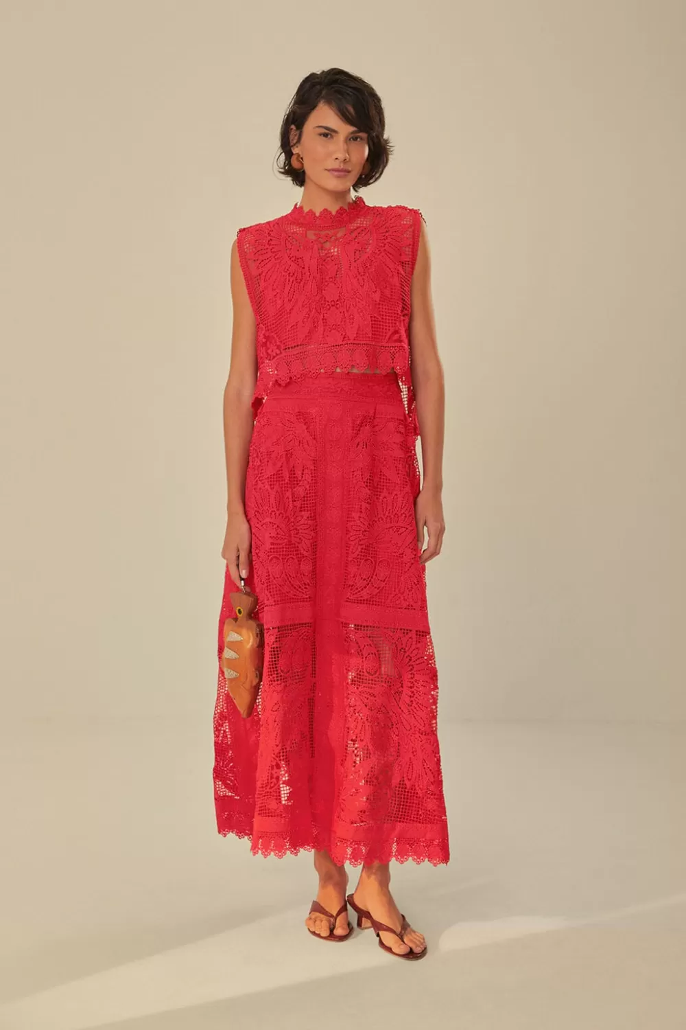 Red Toucan Guipure Sleeveless Top | FARM Rio Best Sale