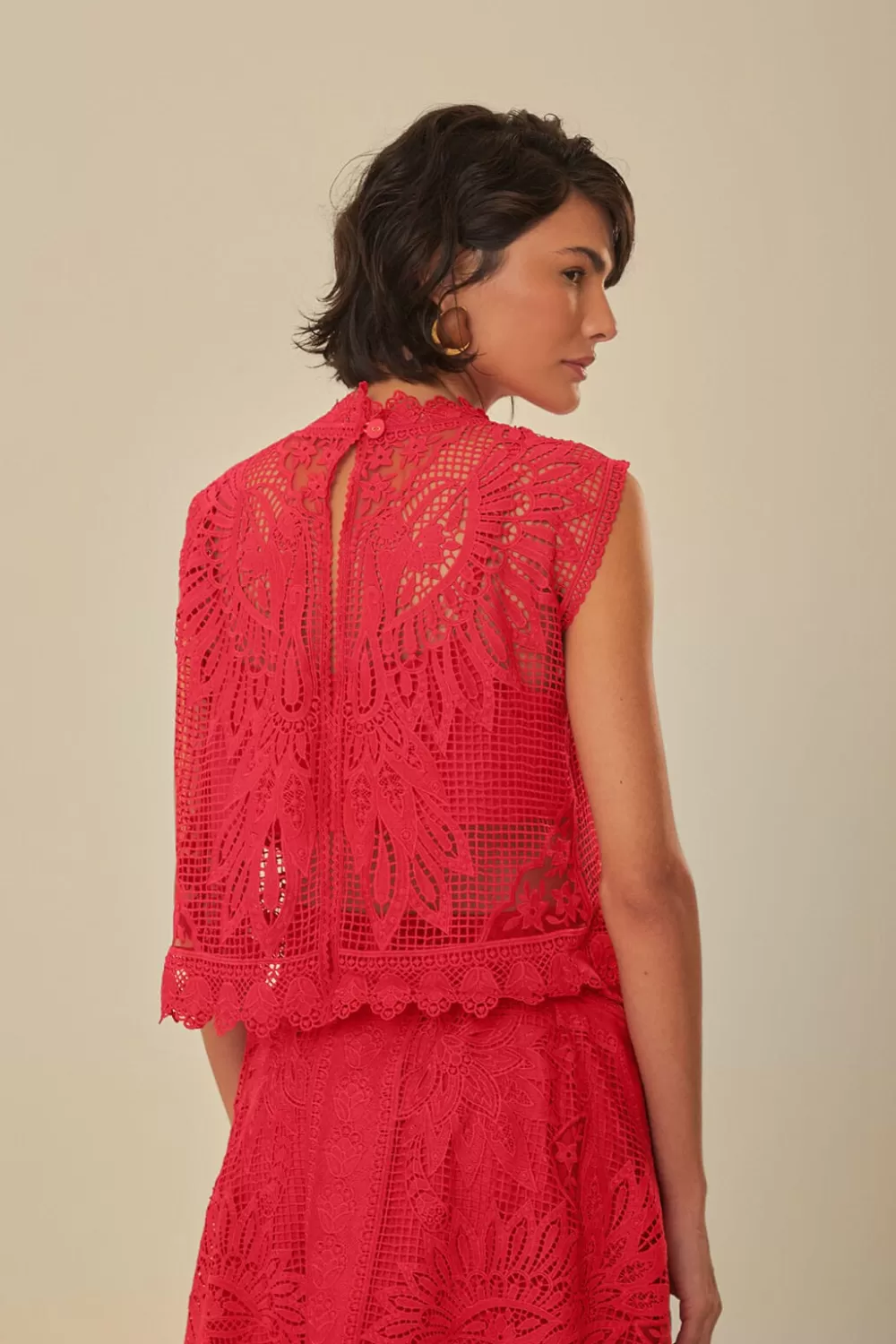 Red Toucan Guipure Sleeveless Top | FARM Rio Best Sale
