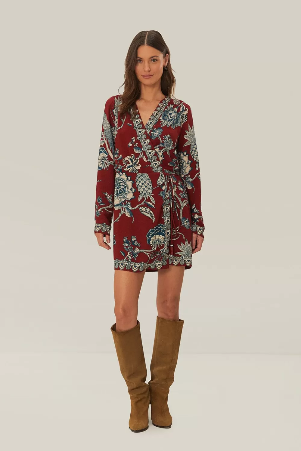 Red Tropical Landing Wrap Mini Dress | FARM Rio Cheap