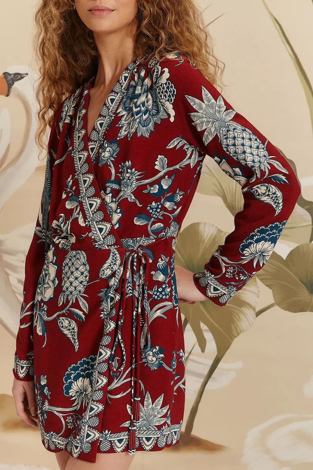 Red Tropical Landing Wrap Mini Dress | FARM Rio Cheap