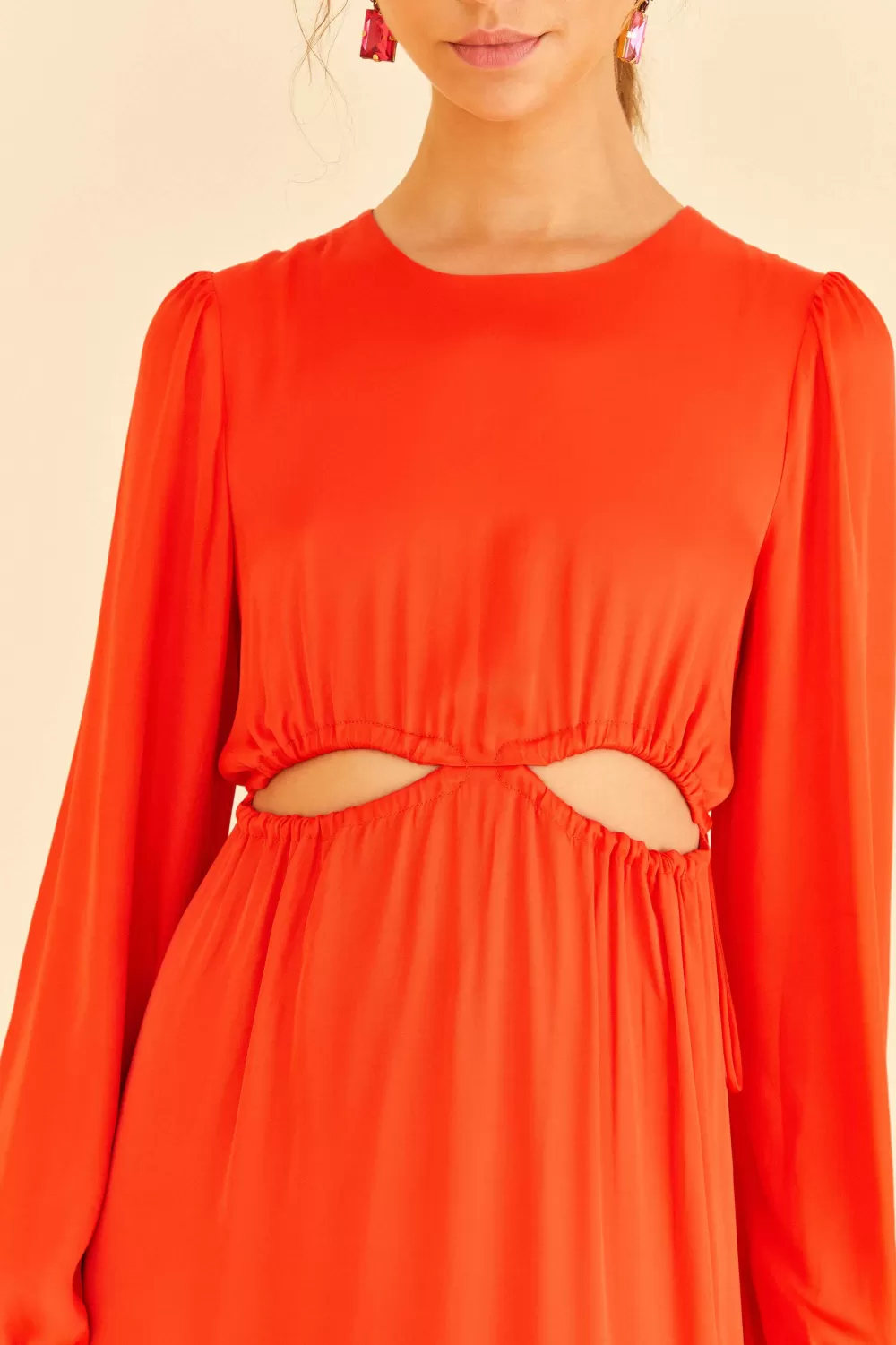 Red Viscose Satin Midi Dress | FARM Rio Shop