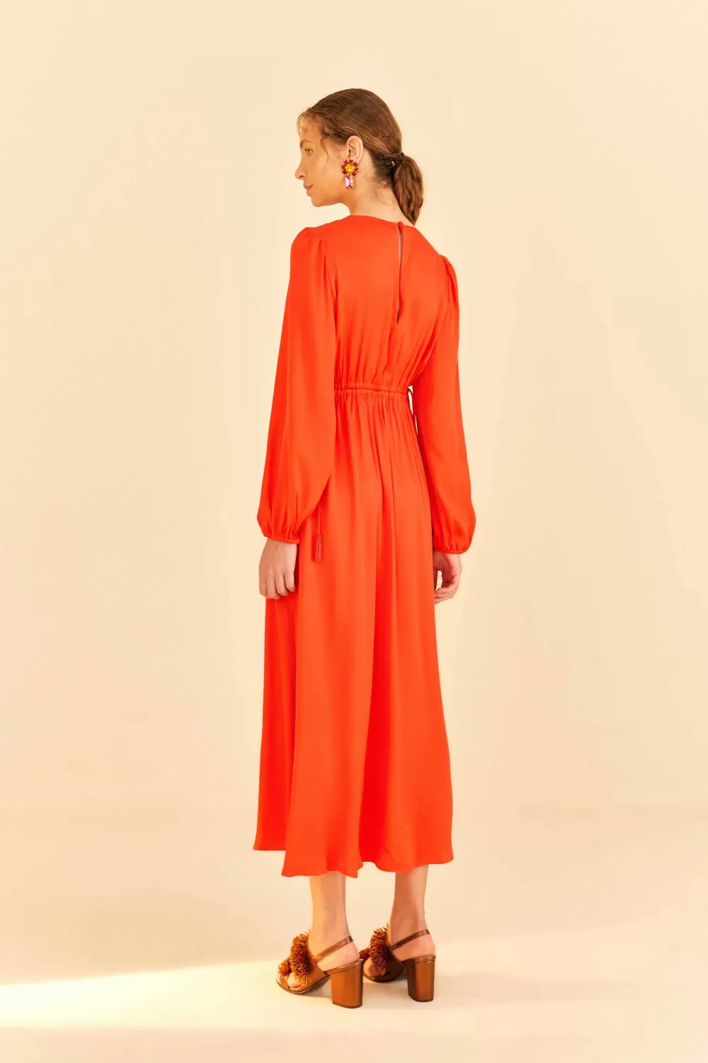 Red Viscose Satin Midi Dress | FARM Rio Shop