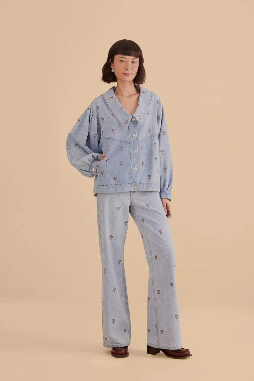 Rose Embroidered Denim Pants | FARM Rio Online