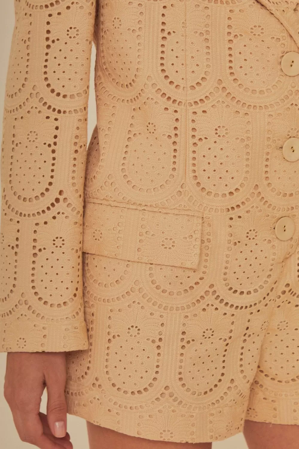 Sand Cotton Eyelet Tailored Romper | FARM Rio Store