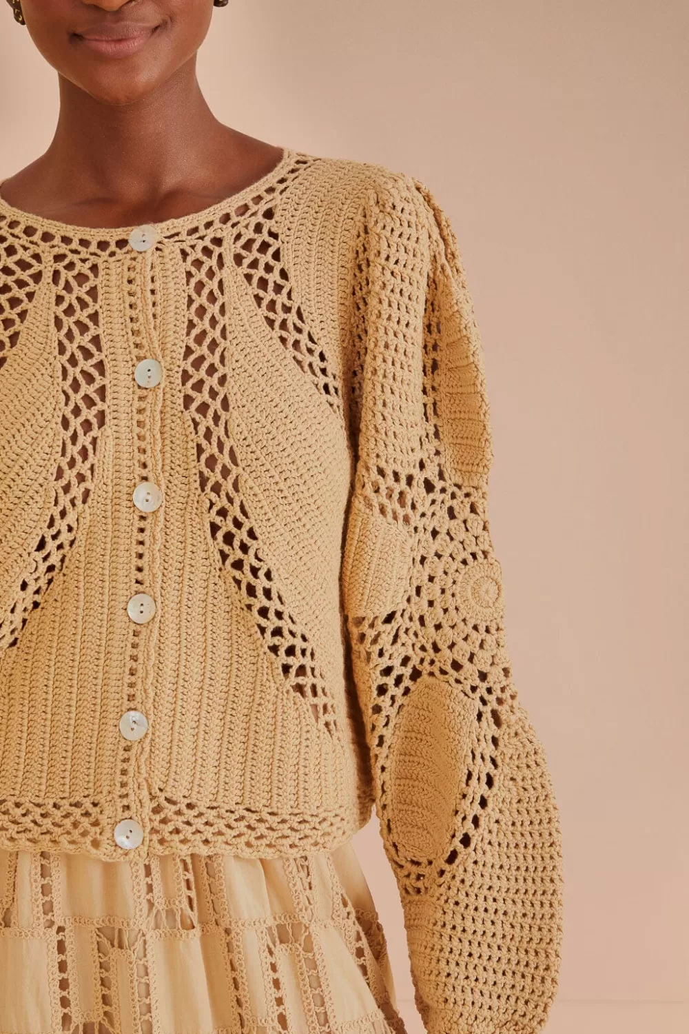 Sand Flower Draw Crochet Cardigan | FARM Rio Sale