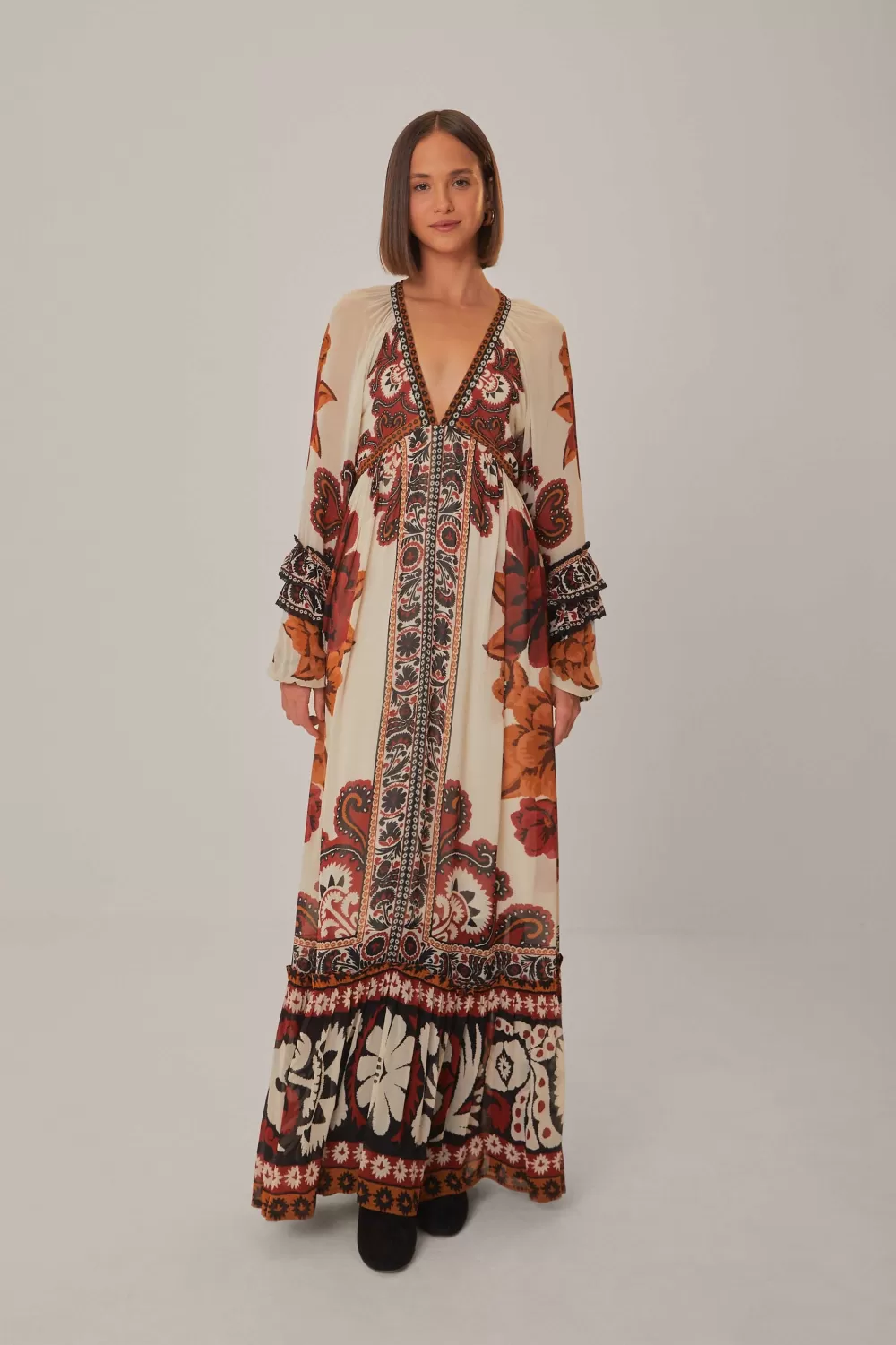 Sand Winter Tapestry V Neck Maxi Dress | FARM Rio Clearance