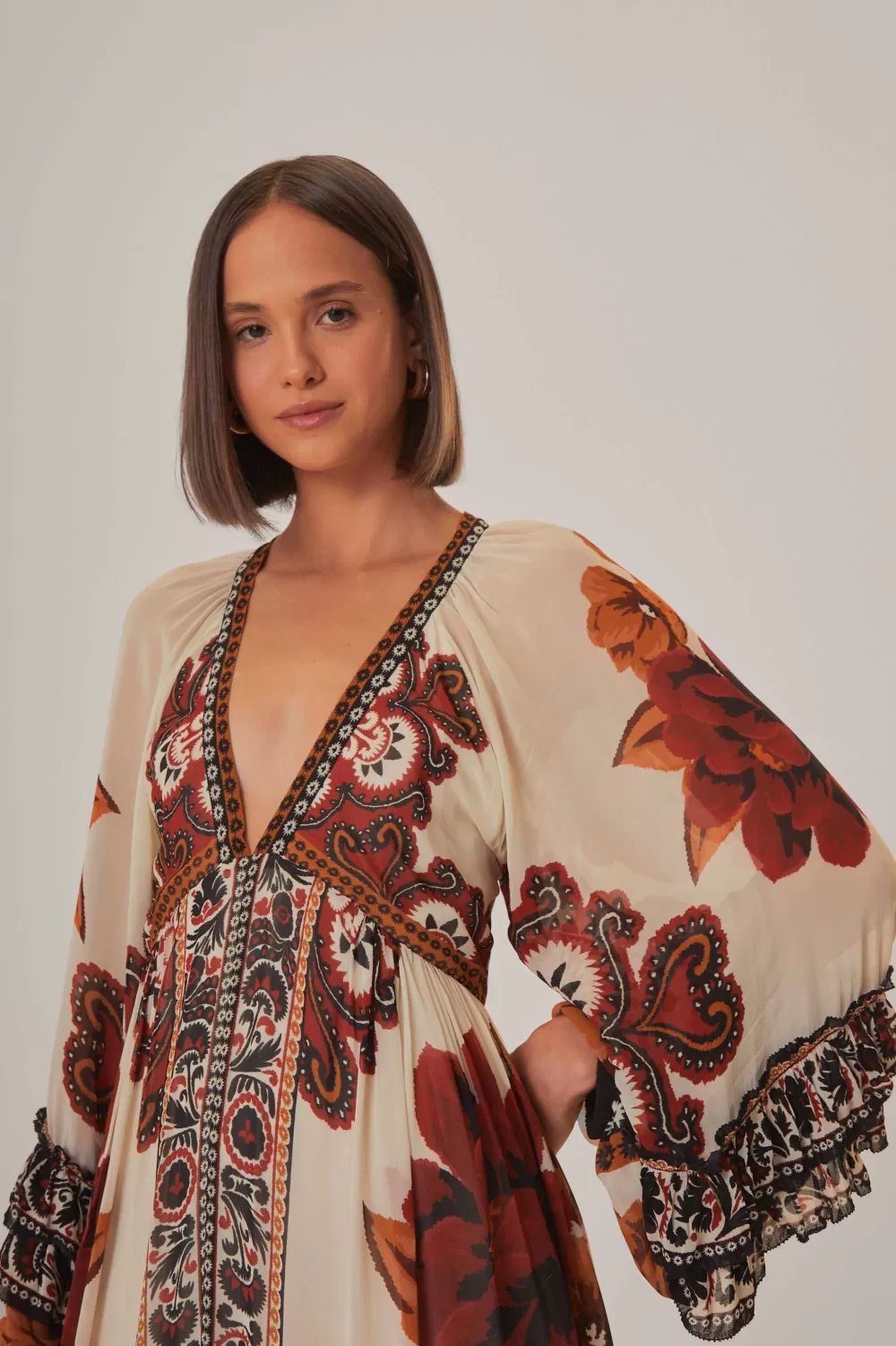 Sand Winter Tapestry V Neck Maxi Dress | FARM Rio Clearance