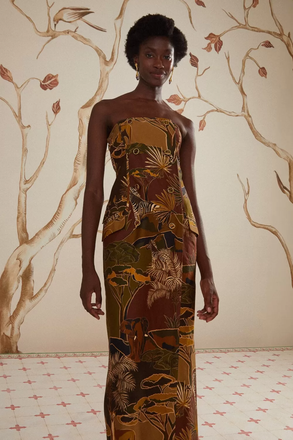 Savana Dream Caramel Strapless Buttonned Midi Dress | FARM Rio Fashion