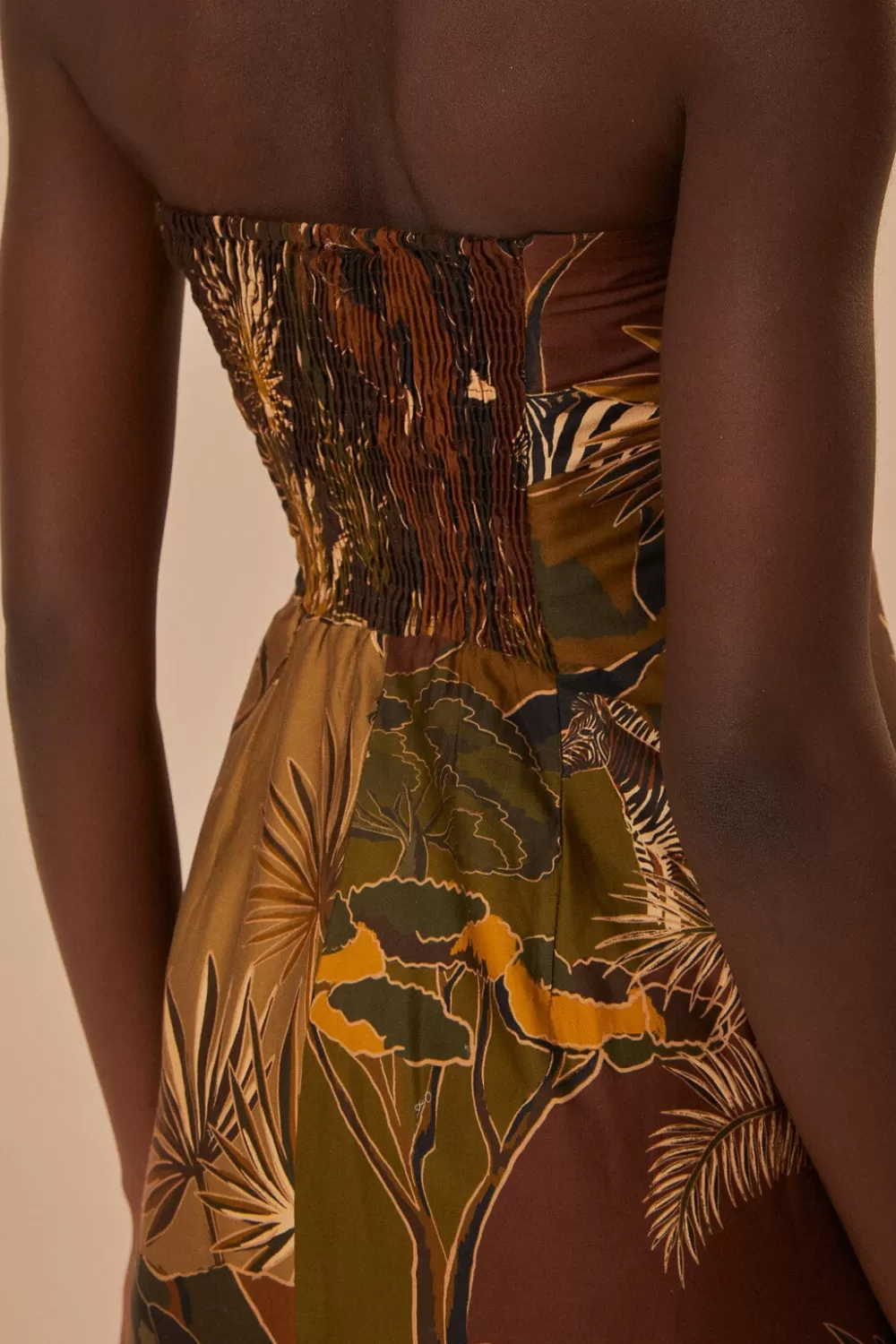 Savana Dream Caramel Strapless Buttonned Midi Dress | FARM Rio Fashion