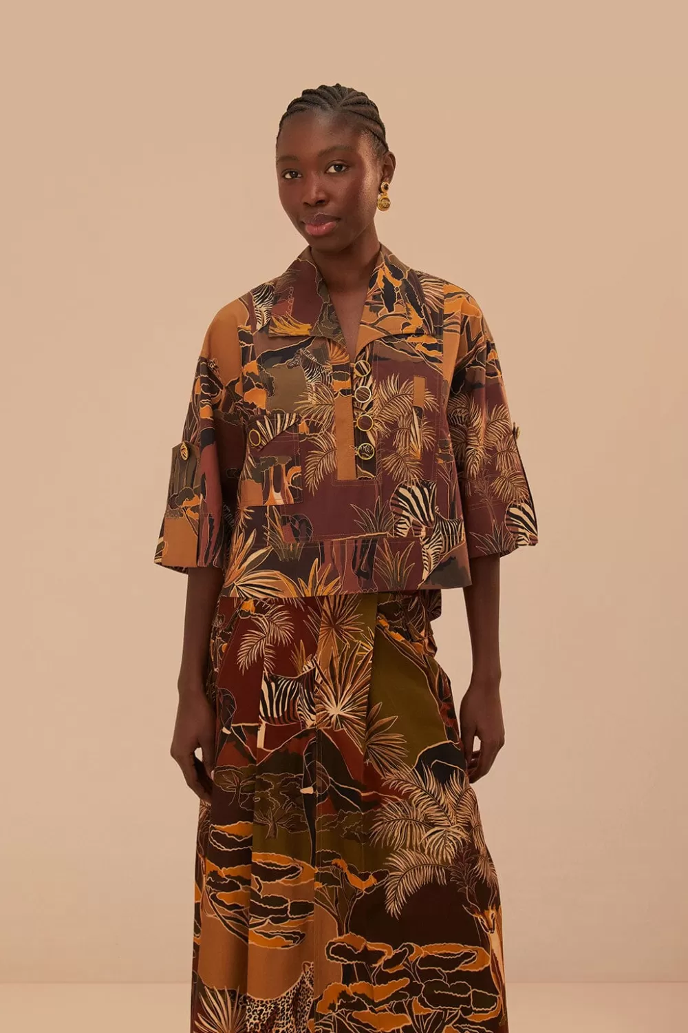 Savana Dream Caramel Utility Blouse | FARM Rio Best Sale