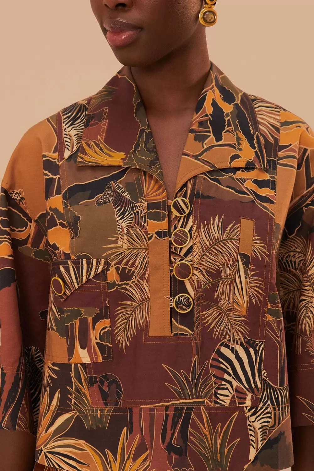 Savana Dream Caramel Utility Blouse | FARM Rio Best Sale