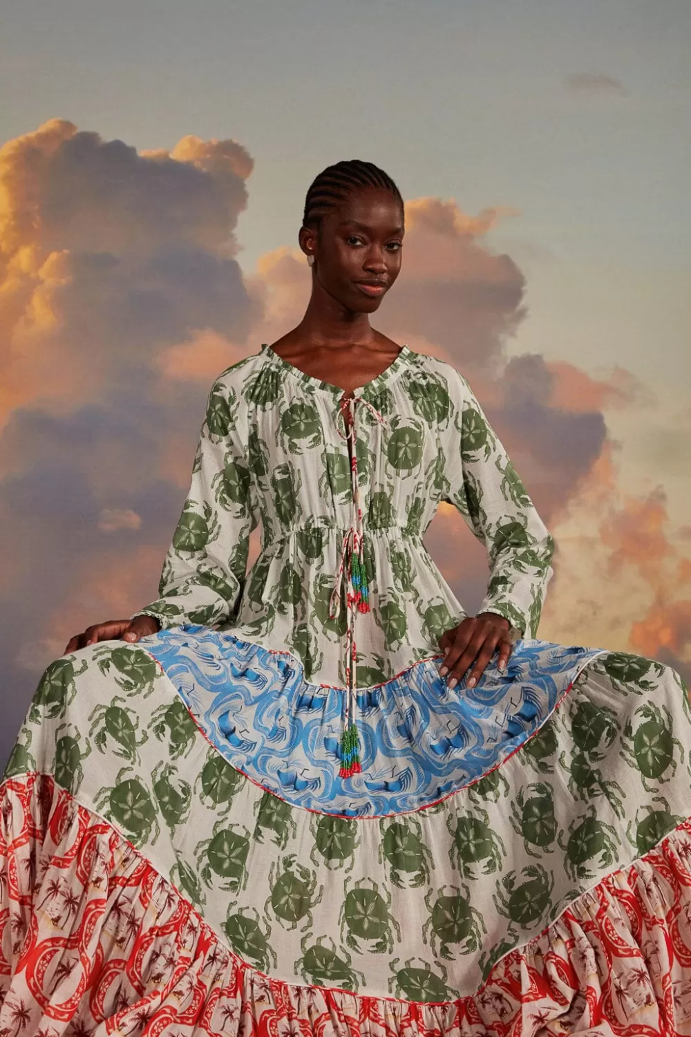 Stamp Mix Long Sleeve Maxi Dress | FARM Rio Discount