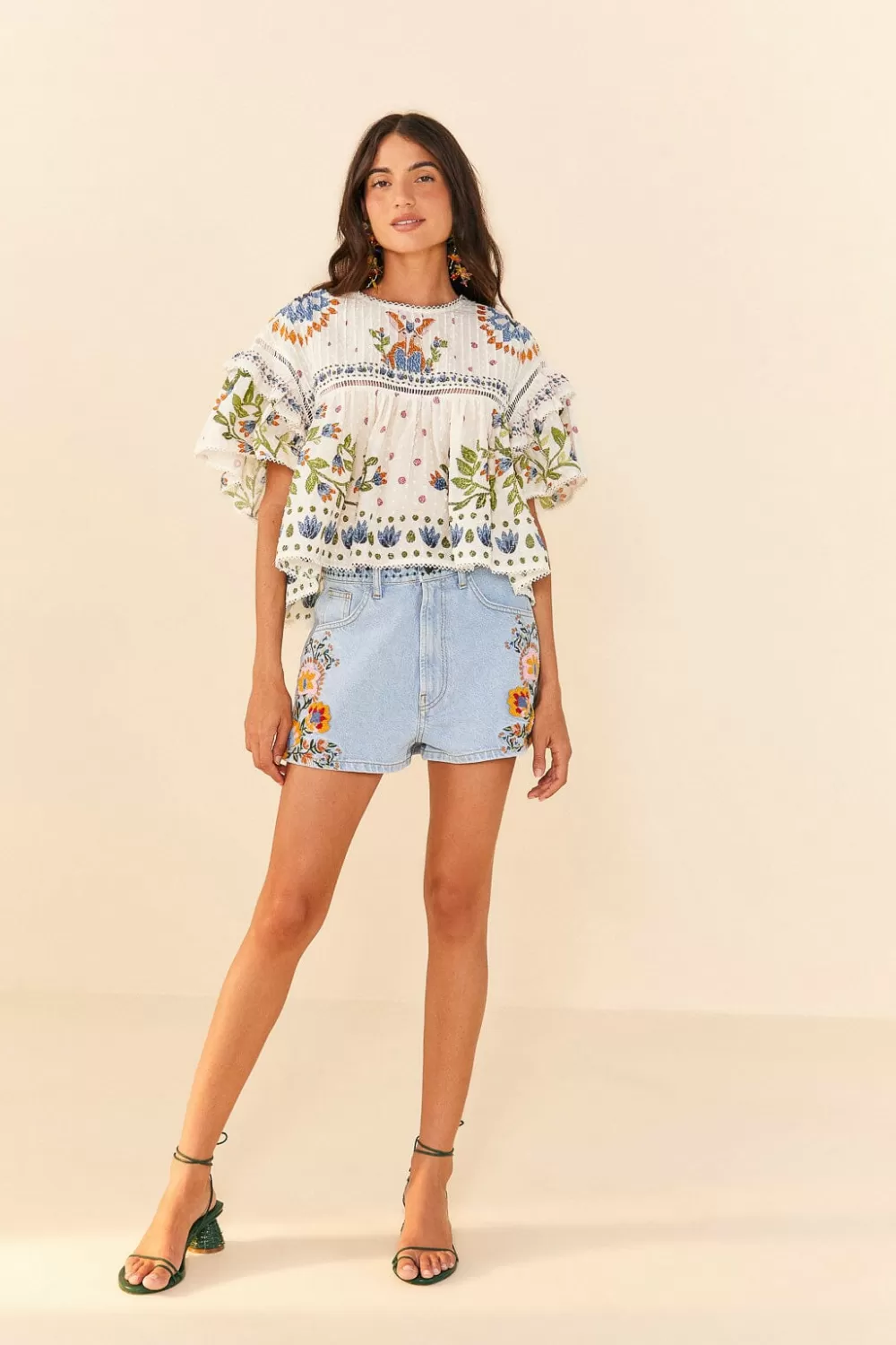 Summer Garden Embroidered Denim Shorts | FARM Rio Clearance