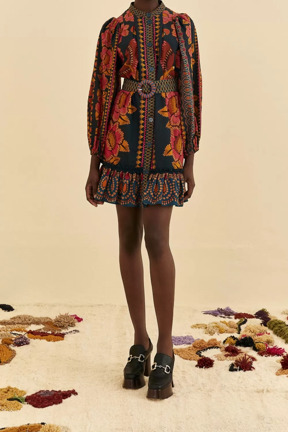 Teal Ainika Sparkle Puff Sleeve Mini Dress | FARM Rio Fashion