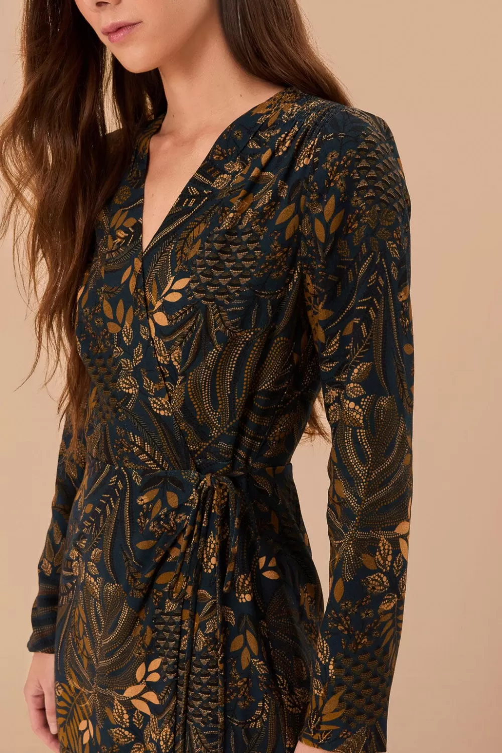 Teal Dotted Forest LENZING™ ECOVERO™ Viscose Wrap Mini Dress | FARM Rio Store