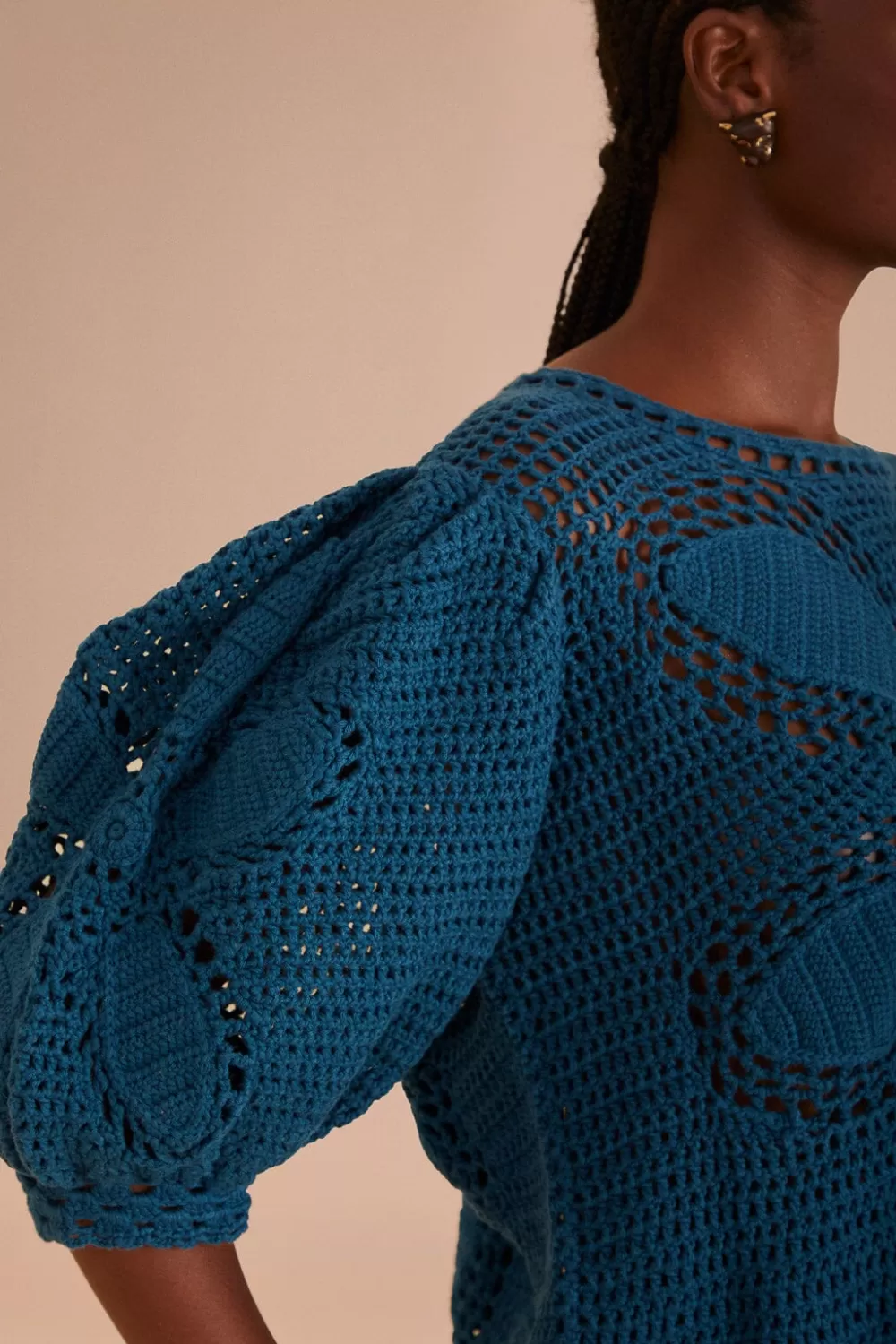 Teal Flower Draw Crochet Blouse | FARM Rio Outlet
