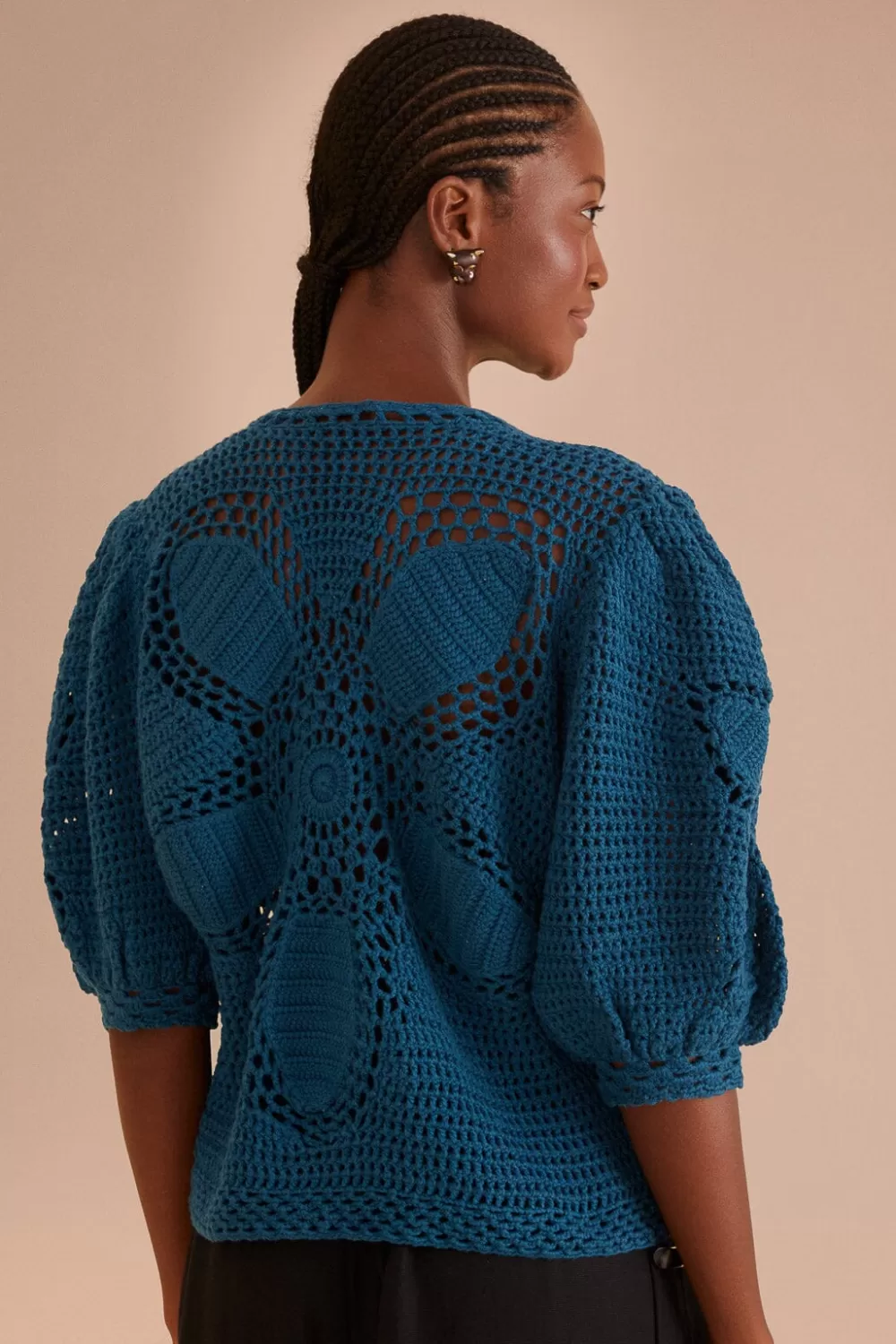 Teal Flower Draw Crochet Blouse | FARM Rio Outlet