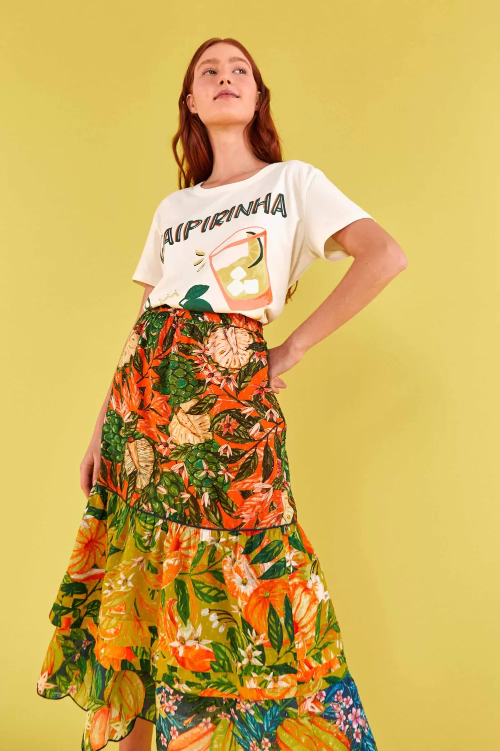 TIERED MIDI SKIRT | Caipirinha Print | FARM Rio New