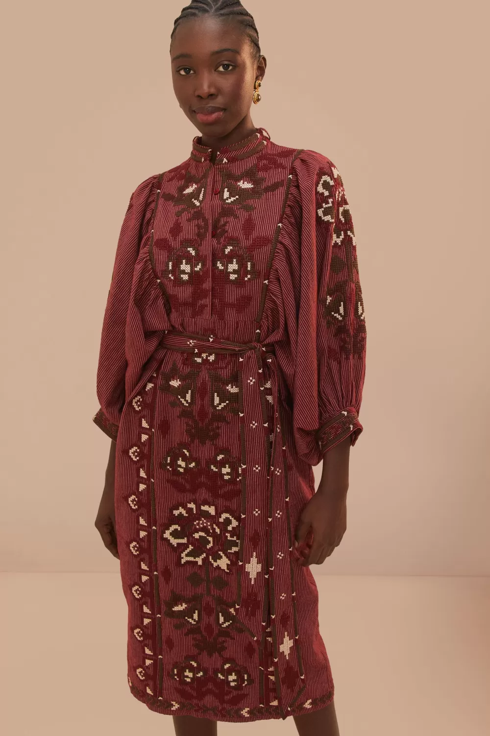Toucans Scarf Cross Stitch Embroidered Midi Dress | FARM Rio Discount