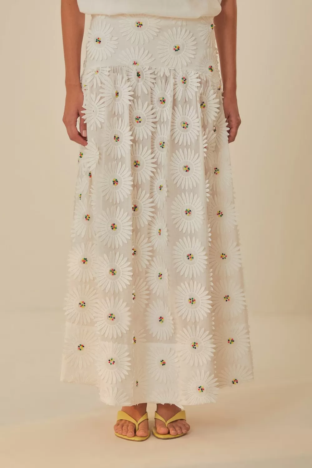 White Daisy 3D Flower Embroidered Maxi Skirt | FARM Rio Best