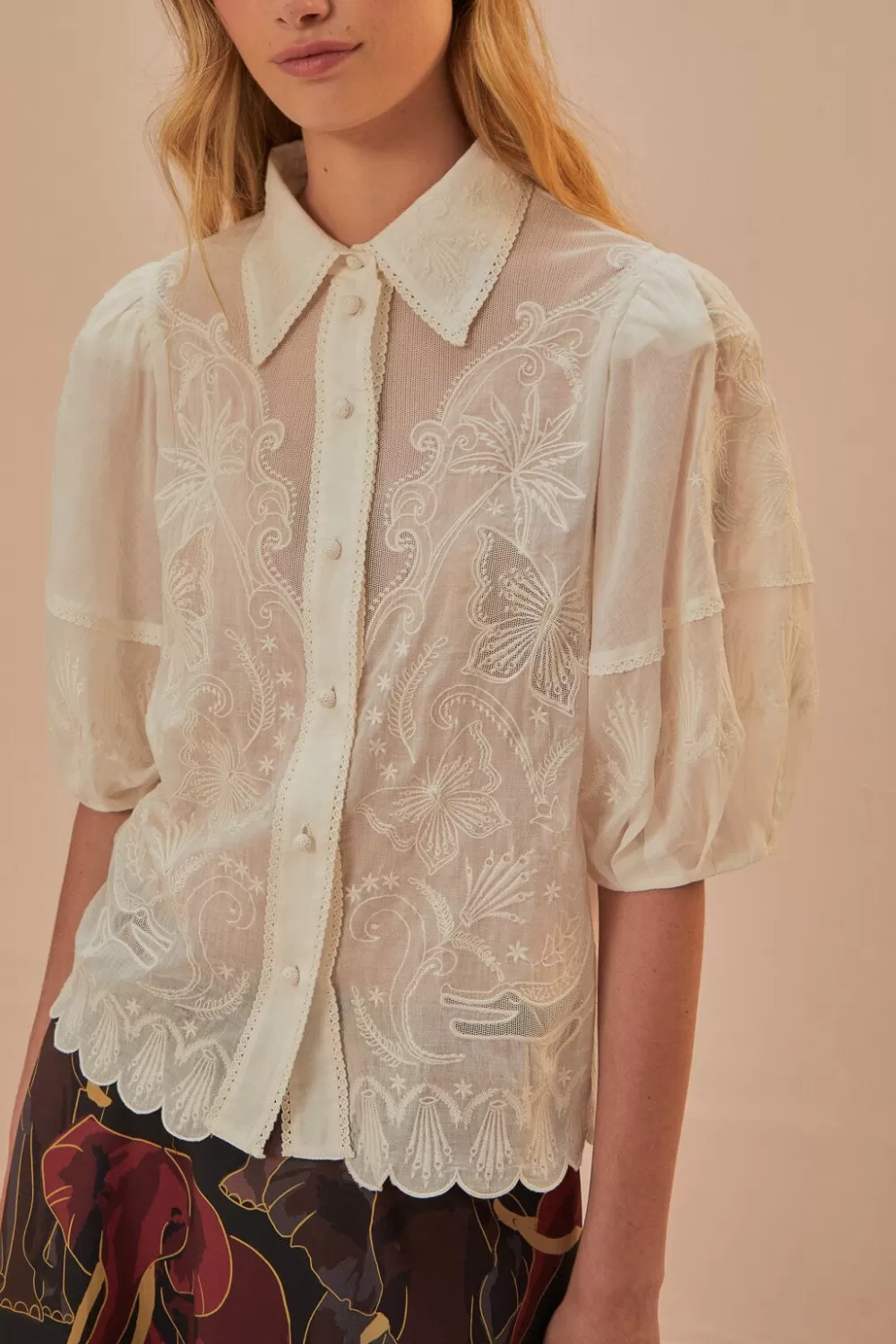 White Embroidered Short Sleeve Blouse | FARM Rio Cheap