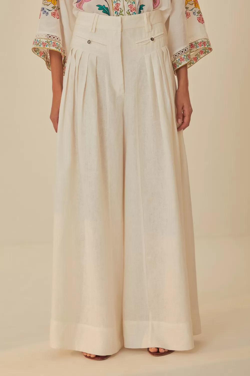 White Euroflax™ Premium Linen Pleated Pants | FARM Rio New