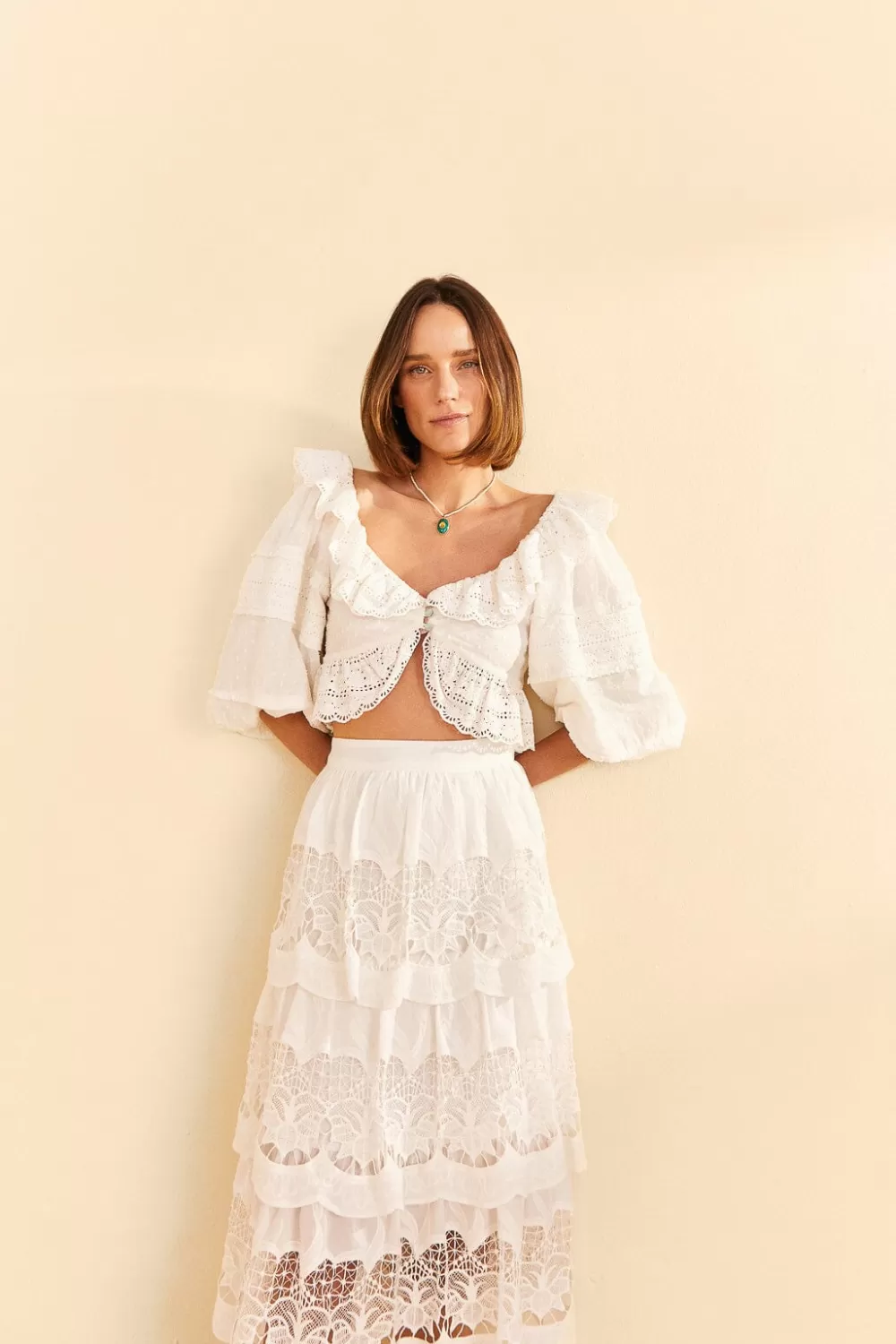 White Lace Midi Skirt | FARM Rio Sale