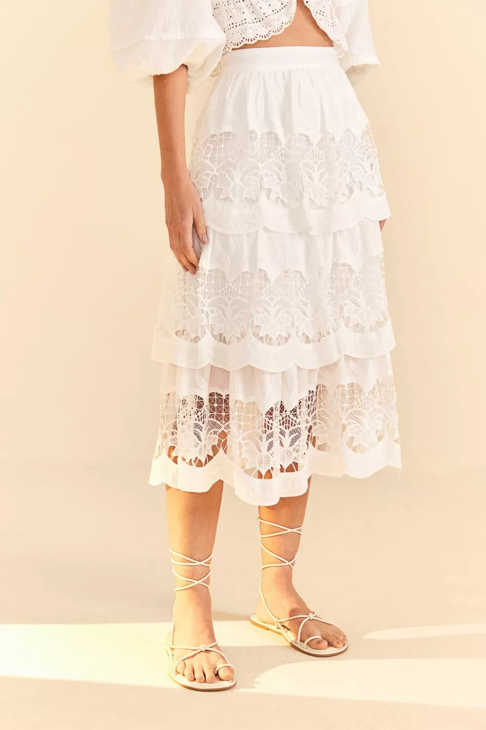 White Lace Midi Skirt | FARM Rio Sale