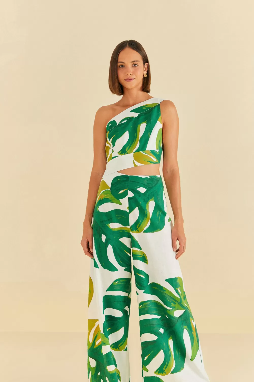 White Monstera One Shoulder Jumpsuit | FARM Rio Cheap