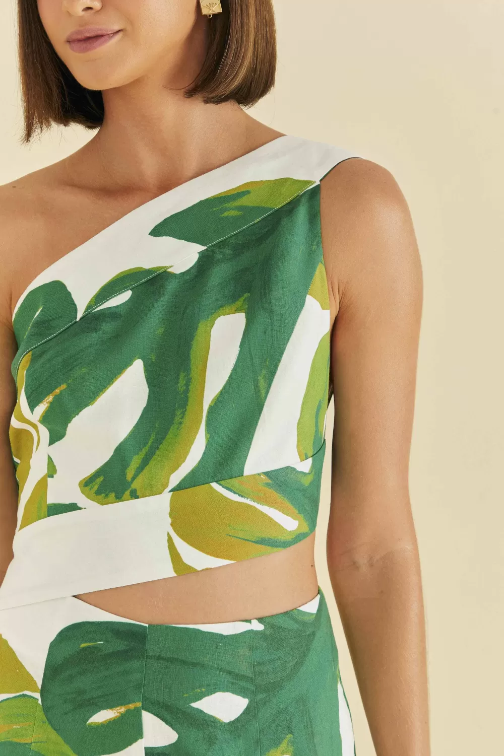 White Monstera One Shoulder Jumpsuit | FARM Rio Cheap