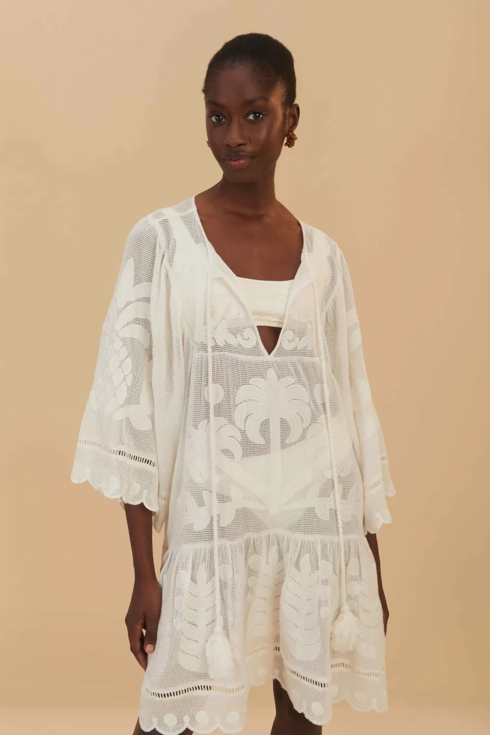 White Palm Tree Cutwork Mini Dress | FARM Rio Cheap