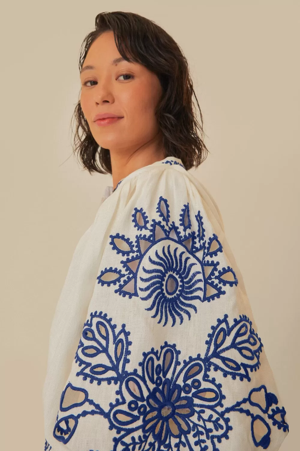 White Richelieu Euroflax™ Premium Linen Mini Dress | FARM Rio Clearance