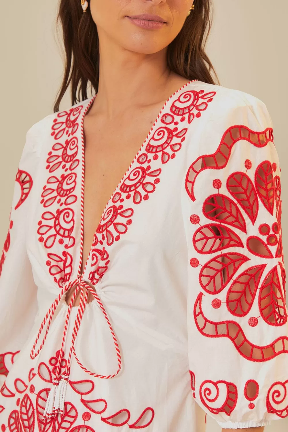 White Richelieu V Neck Maxi Dress | FARM Rio Discount