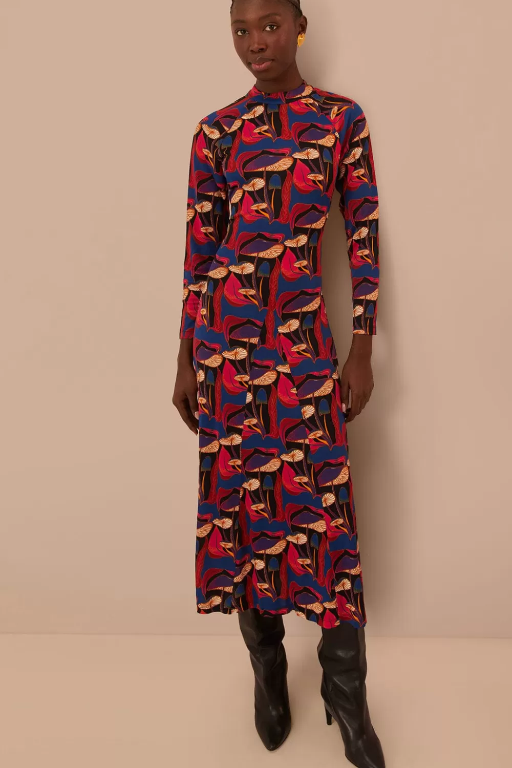 Wild Mushrooms Black Jersey Midi Dress | FARM Rio Discount