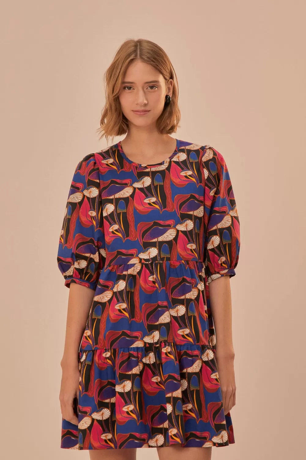 Wild Mushrooms Black Puff Sleeve Mini Dress | FARM Rio Clearance
