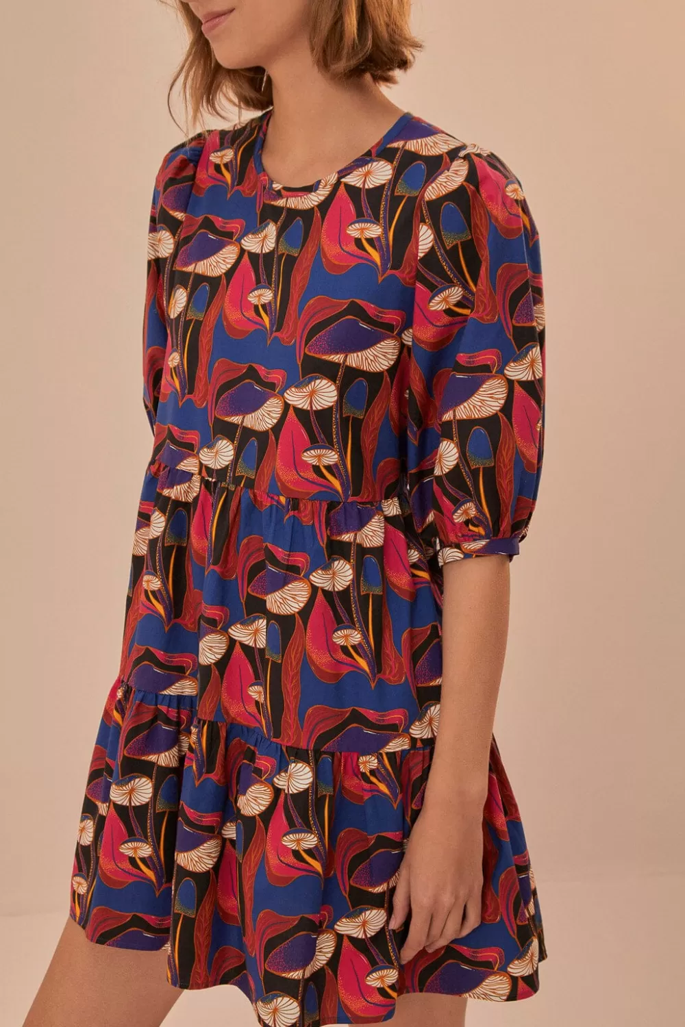 Wild Mushrooms Black Puff Sleeve Mini Dress | FARM Rio Clearance