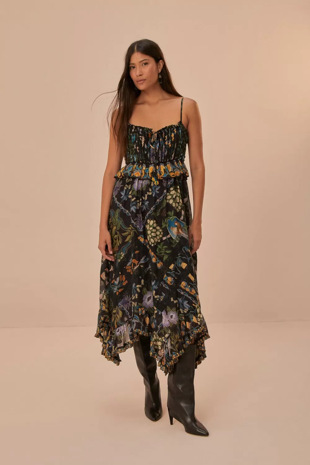 Winter Garden Black Pleated Lace Sleeveless Midi Dress | FARM Rio Cheap