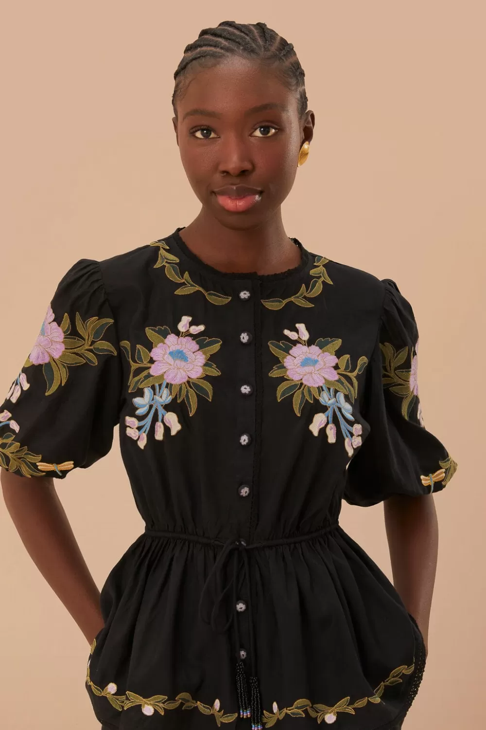 Winter Garden Embroidered Short Sleeve Blouse | FARM Rio Clearance